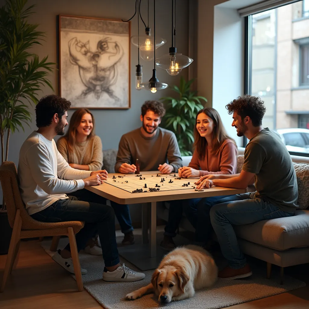 Haustierfreundliche Wohnung mit modernem Wohnraum und Tierausstattung.